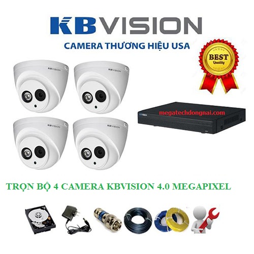 trọn bộ 4 camera Kbvision 4.0mp