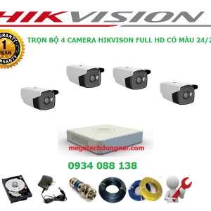 trọn bộ 4 camera Hikvsision có màu 24/24