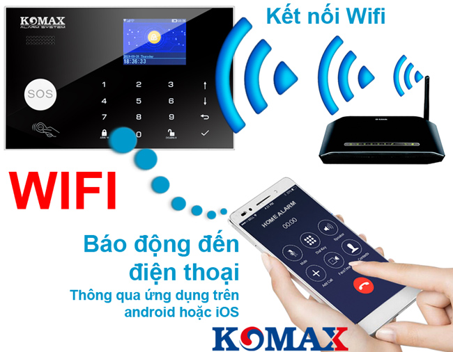 Kết nối với wifi của bộ báo trộm dùng sim Komax KM-G30