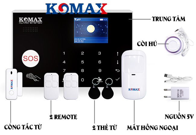 Mặt trước của bộ báo động chống trộm dùng sim Komax KM-G30